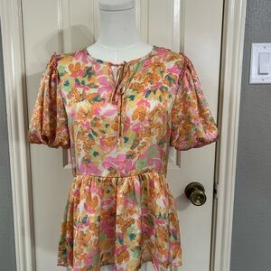 Jodifl Satin Floral Baby Doll Top Size Small